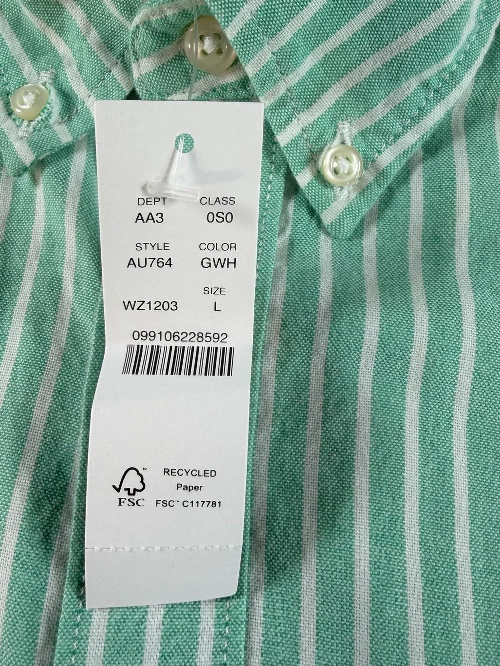 J Crew Mens Broken In Oxford Shirt L Green Stripe Slim Fit Organic Cotton